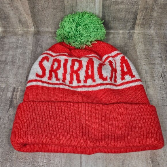 Sriracha Beanie Hat Pom Pom Unisex Men Women Orange White Green Rooster Hot - Picture 2 of 3